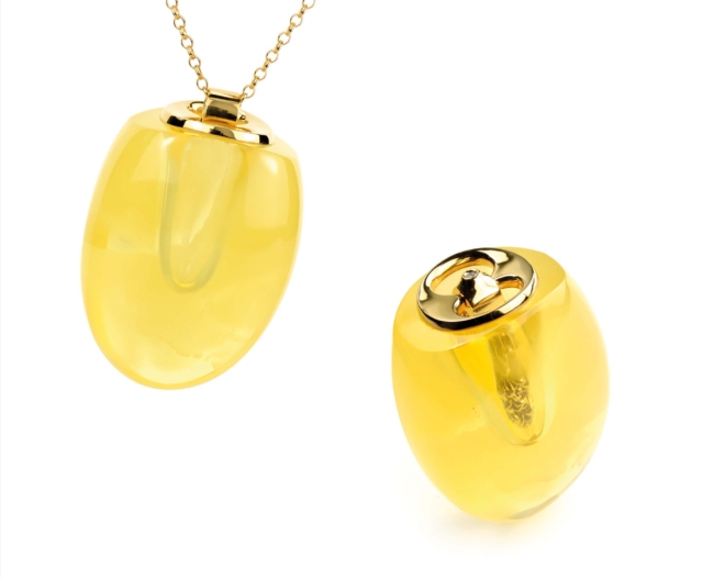 S&a jewellery design wisior: bursztyn bałtycki, złoto, diament