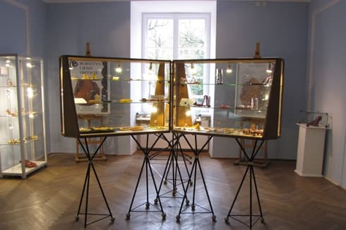 Ekspozycja imitacji bursztynu w Muzeum Ziemi PAN